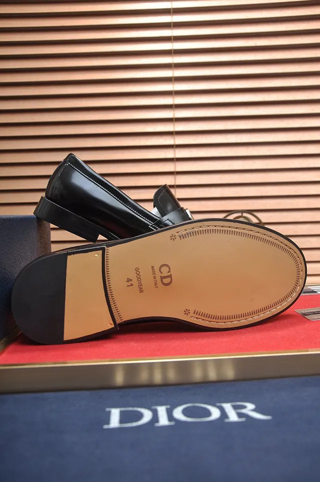 Dior Loafer Black Gold Polished Leather Metal CD Buckle Strap Loafer 7