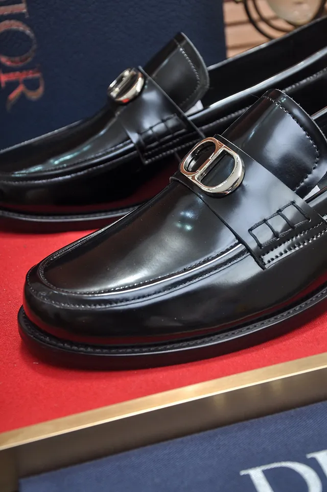 Dior Loafer Black Gold Polished Leather Metal CD Buckle Strap Loafer 8