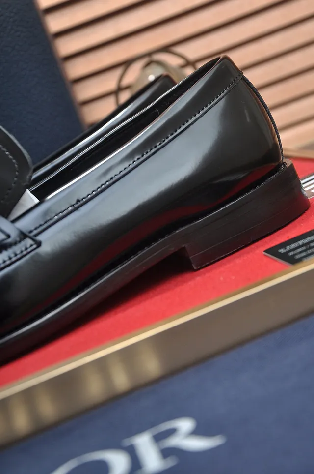 Dior Loafer Black Gold Polished Leather Metal CD Buckle Strap Loafer 9