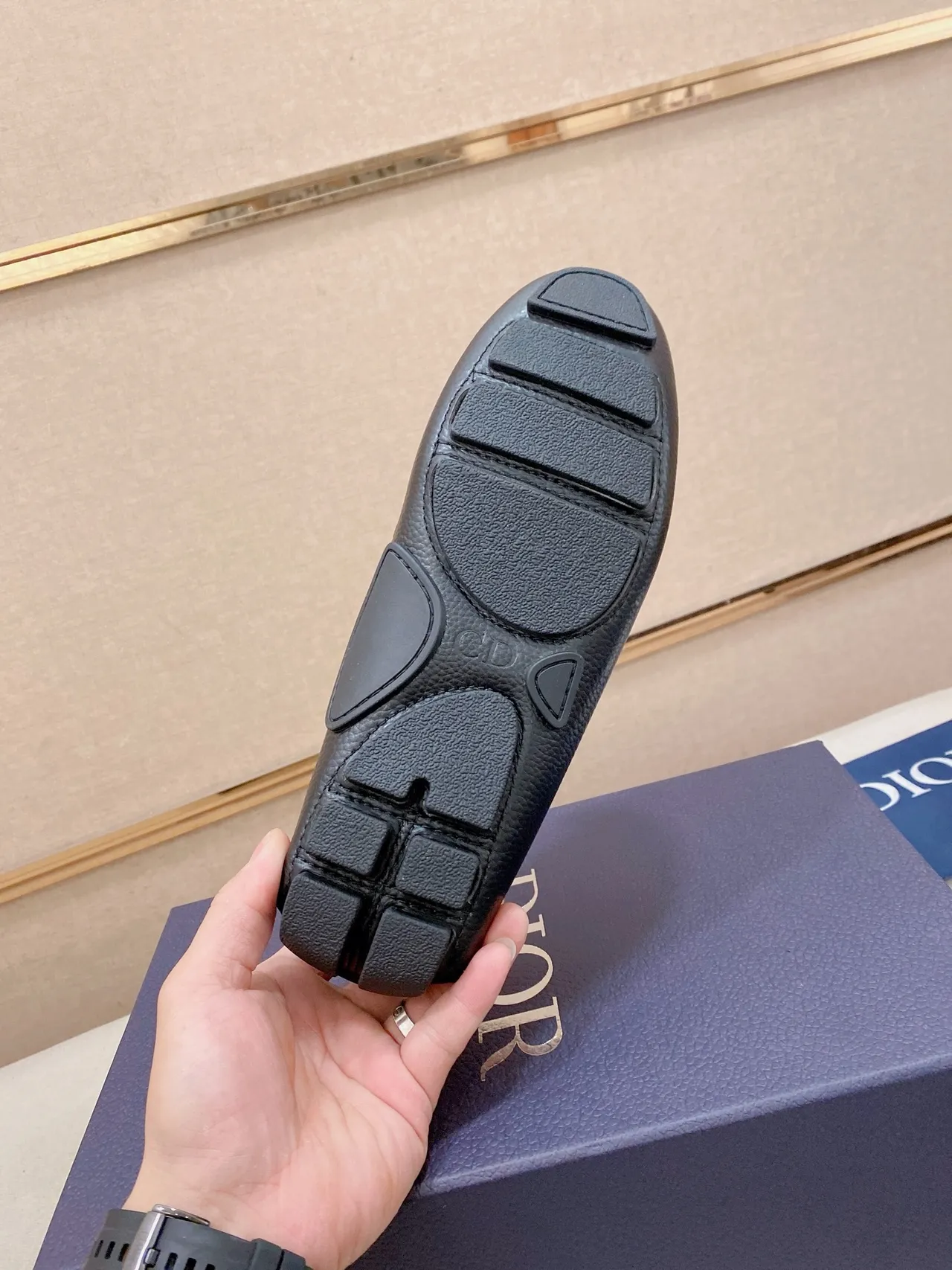 Dior Alça Logo Preto Prata Couro Pebbled Metal Loafer 10