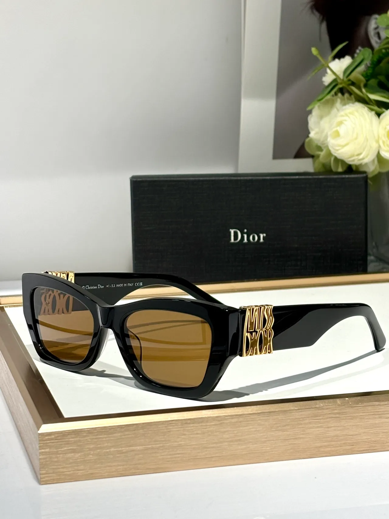 Dior Miss Dior Glossy Black Rectangular Cat-Eye Sunglasses 8