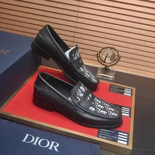 迪奥印花黑色皮革乐福鞋