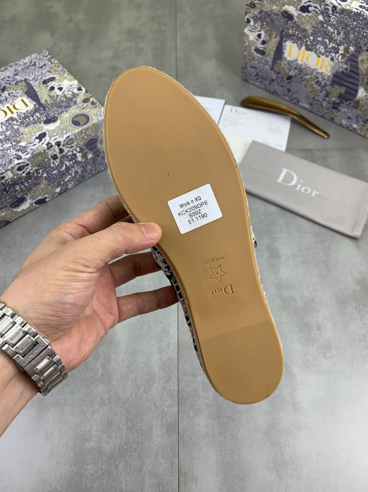 Dior Navy Beige Monogrammed Textile Lace-Trimmed Collar Chaussures bateau 3