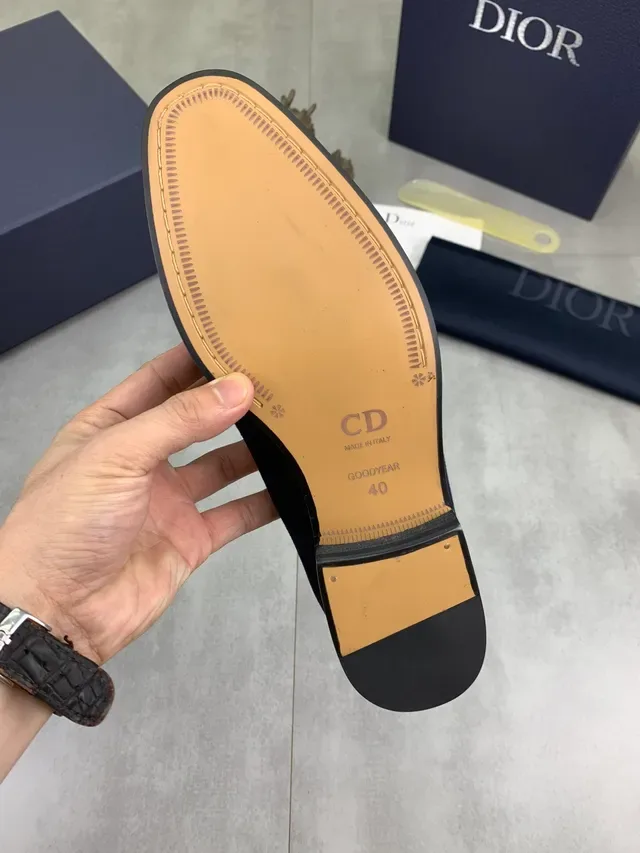 Dior Navy Gold Suede Metal D-Logo Accent Loafer 3