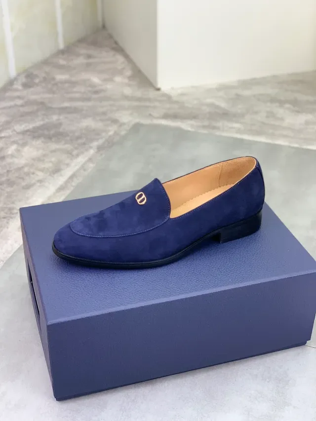 Dior Navy Gold Suede Metal D-Logo Accent Loafer 5