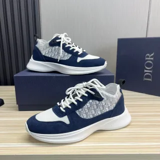 Dior Chaussures Lifestyle Navy White Semelle Chunky Plateforme Mixte Cuir Daim Et Maille
