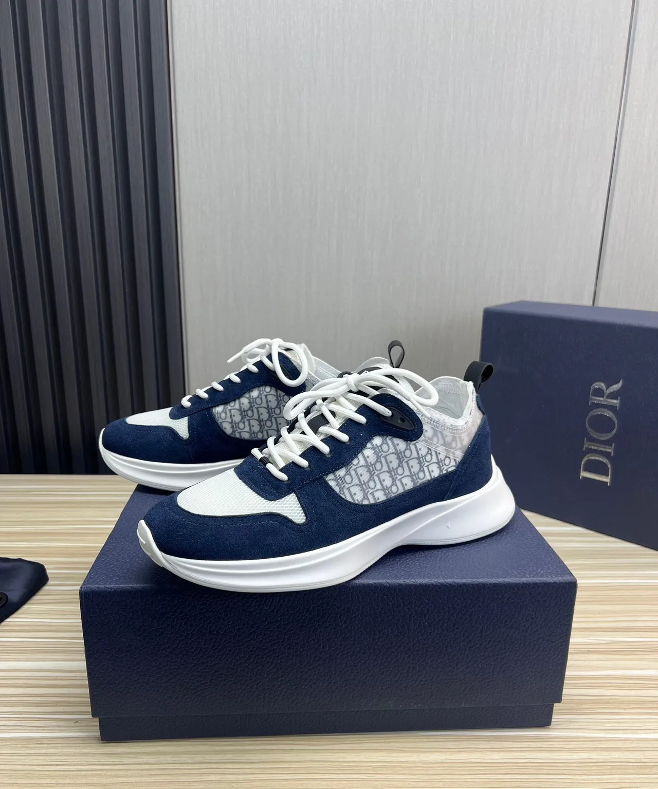 Dior Navy White Chunky Platform Sole Mixed Suede And Mesh Lifestyle Sneakers 2