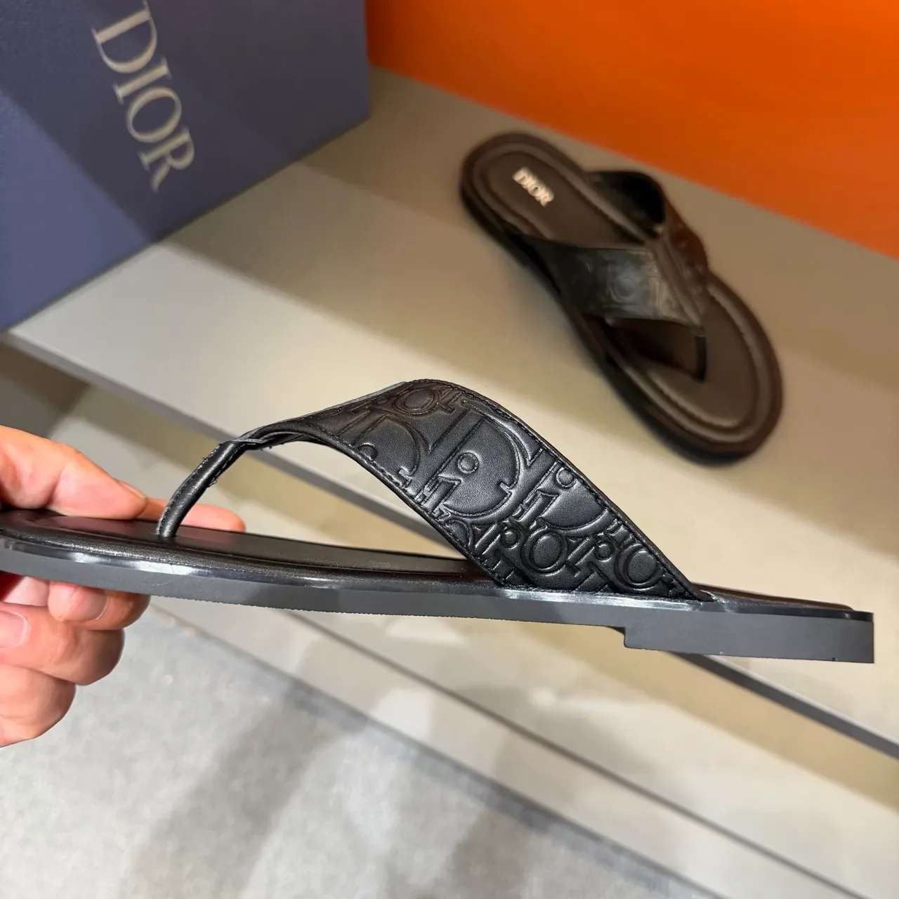 Dior Oblique Monogram Black Embossed Flat Sole Slippers 2