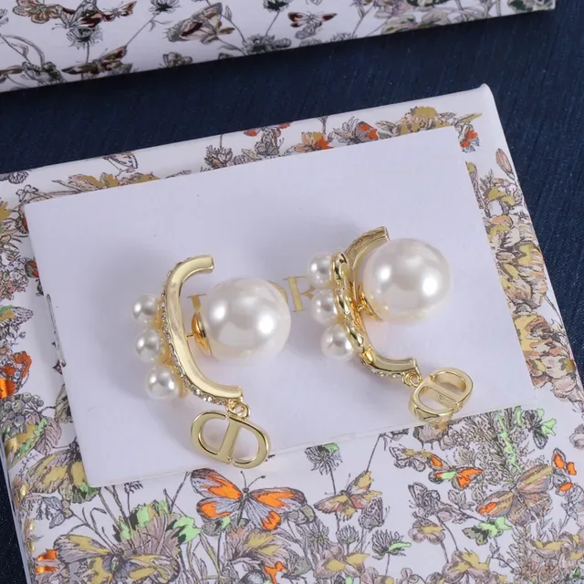 Dior Pearl and Crystal D-Logo Earrings 3