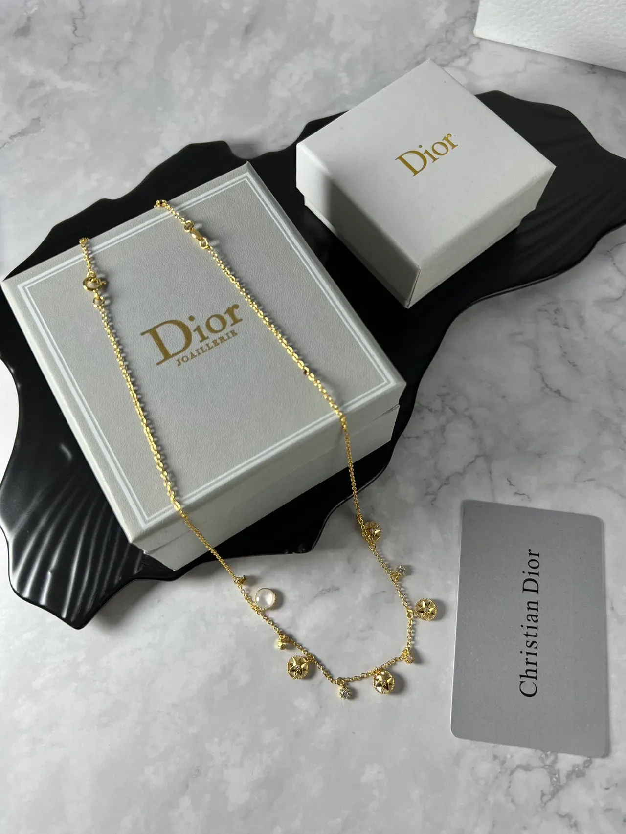 Dior Rose des Vents सلسلة ذهبية وفضية قلادة بتعليقات متعددة 6