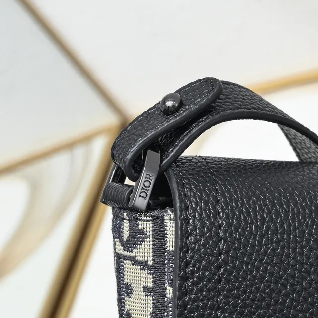 Dior Saddle Gray Black Monogram Canvas Pebbled Leather Flap Saddle Bag 6