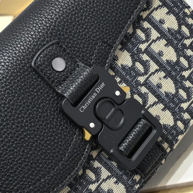 Dior Saddle Gray Black Monogram Canvas Pebbled Leather Flap Saddle Bag 7