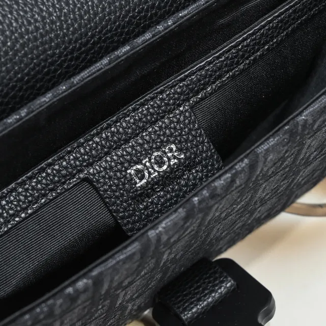 Dior Saddle Gray Black Monogram Canvas Pebbled Leather Flap Saddle Bag 11