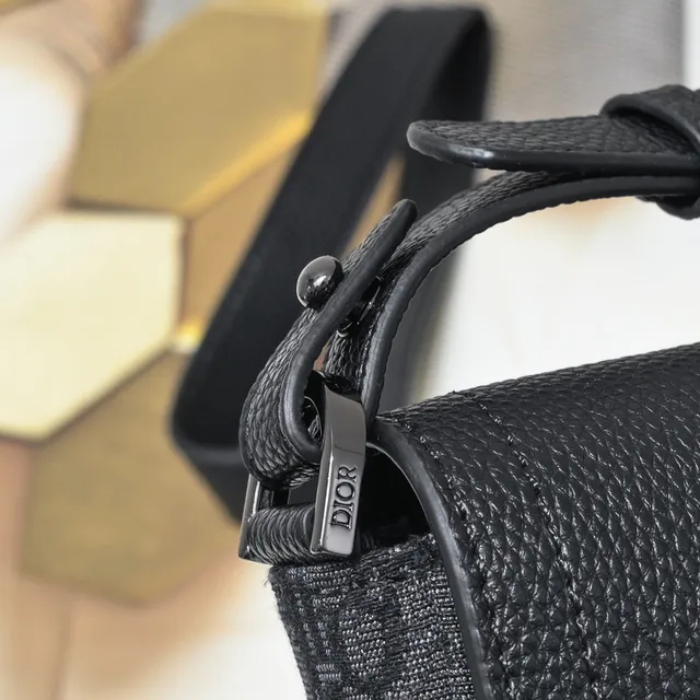 Dior Saddle Gray Black Monogram Canvas Pebbled Leather Flap Saddle Bag 15