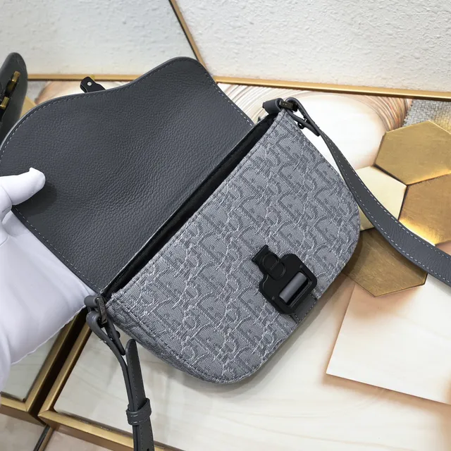 Dior Saddle Gray Black Monogram Canvas Pebbled Leather Flap Saddle Bag 23