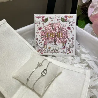Dior 银色调星形和椭圆Logo链条手链