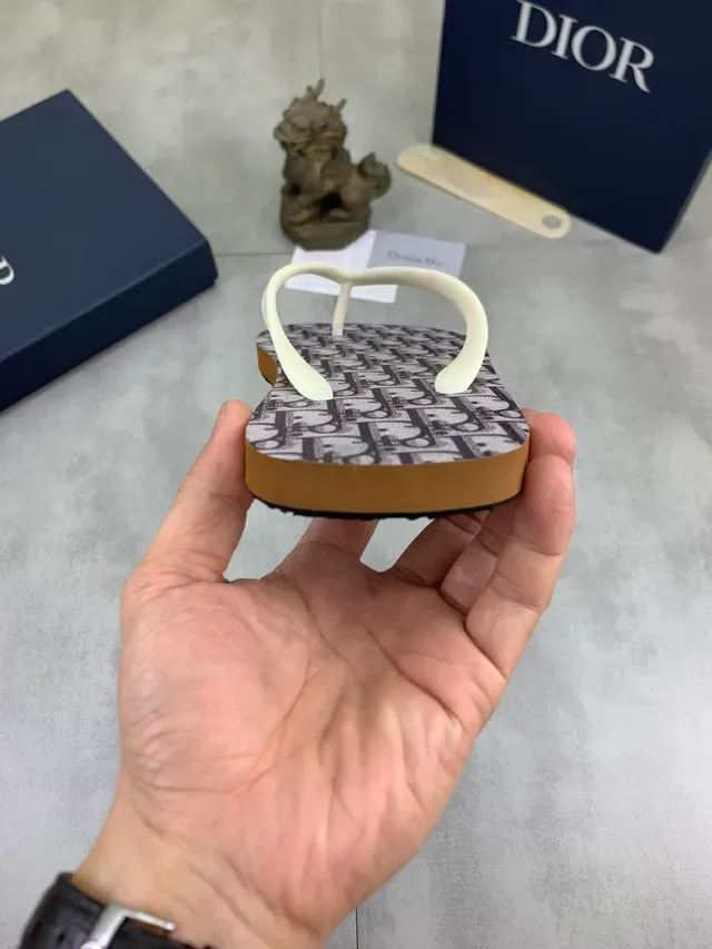 Dior Slide Sandalias Grises y Negras Suela Monogramada Correa de Tanga 2