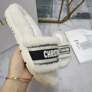 Dior White Black ناعم لينينج جلد الغنم سميك مع خطوط سولة حذاء منزلي