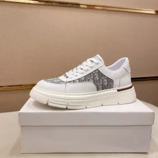 Dior White Gray Chunky Platform Sole Monogrammed Textile Panels Lifestyle Sneakers