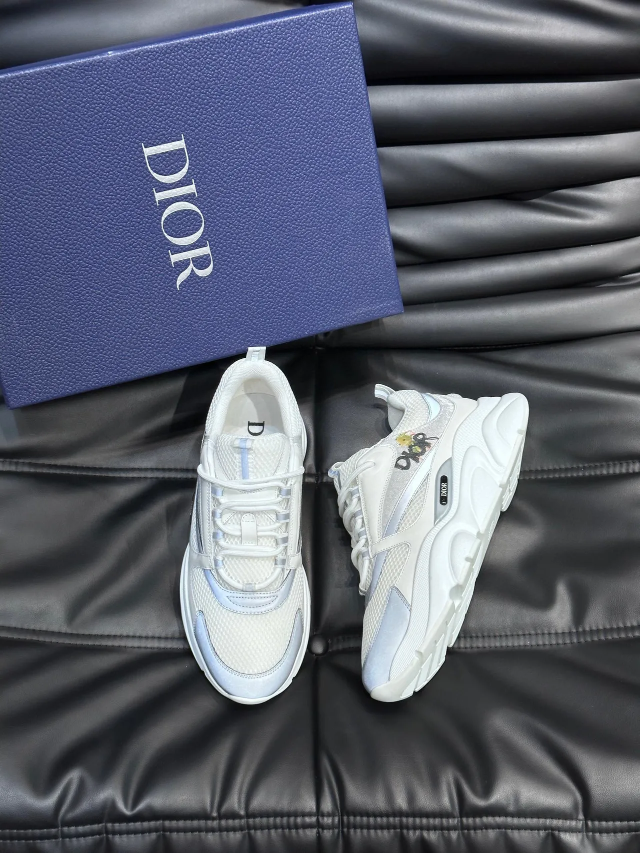 Dior White Gray Sculpted Sole Mesh And Synthetic Overlay Construction Chunky Sneakers 3