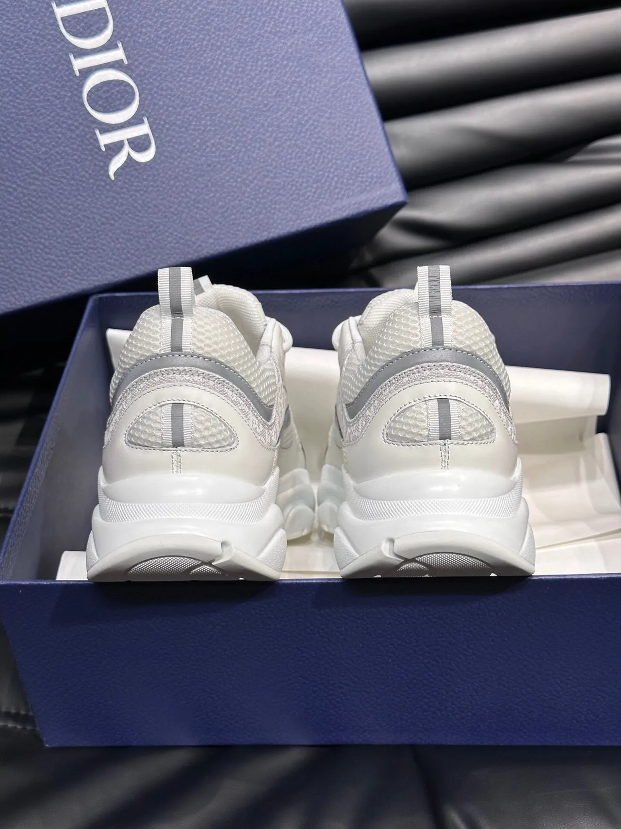 Dior White Gray Sculpted Sole Mesh And Synthetic Overlay Construction Chunky Sneakers 7