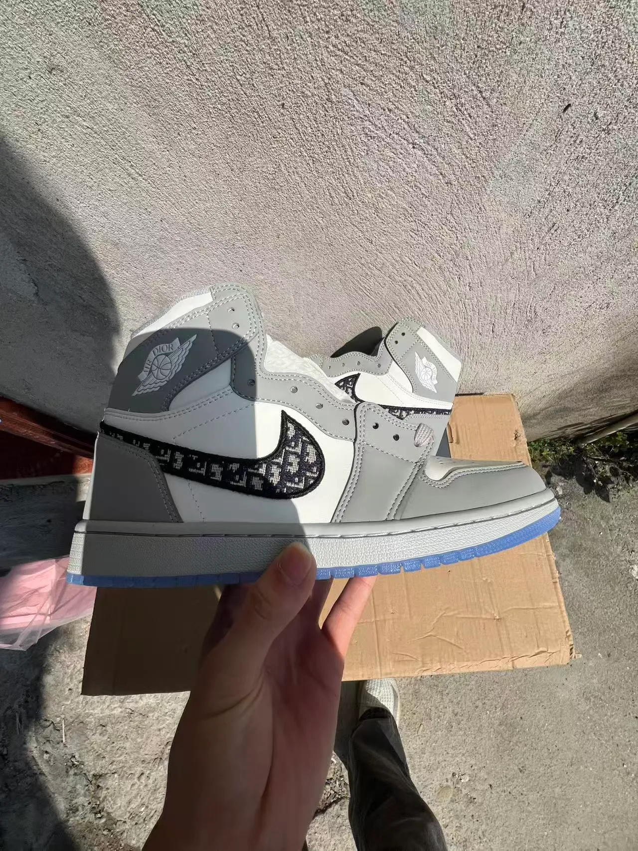 Dior x Air Jordan 1 Gris Blanco Monogram Zapatos de Baloncesto 7