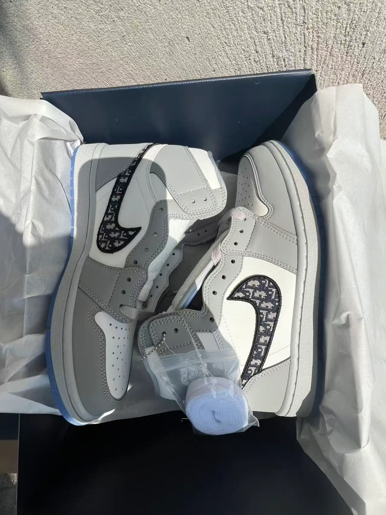 Dior x Air Jordan 1 Gris Blanco Monogram Zapatos de Baloncesto 9