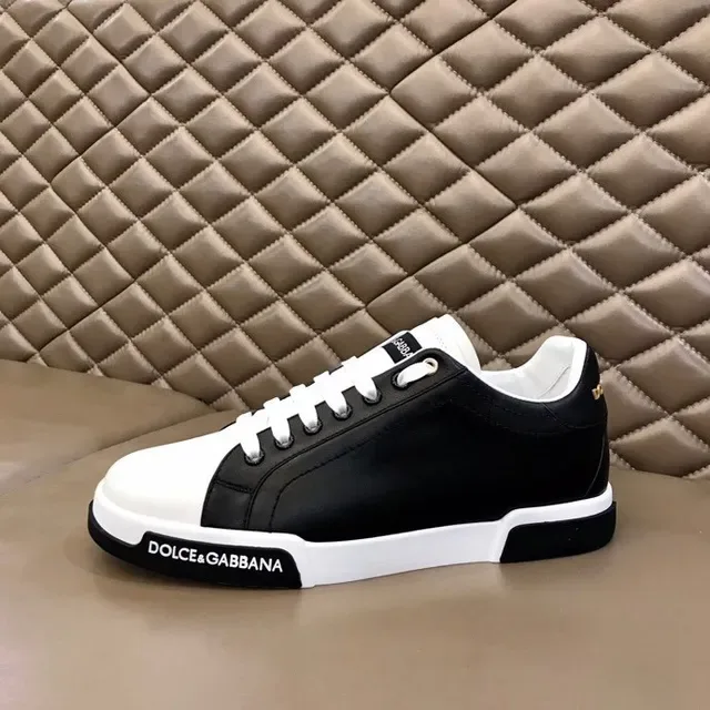 Dolce & Gabbana Black and White Leather Lifestyle Sneakers 4