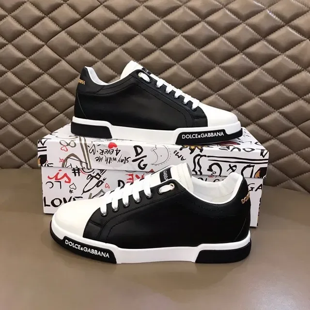 Dolce & Gabbana Black and White Leather Lifestyle Sneakers 6
