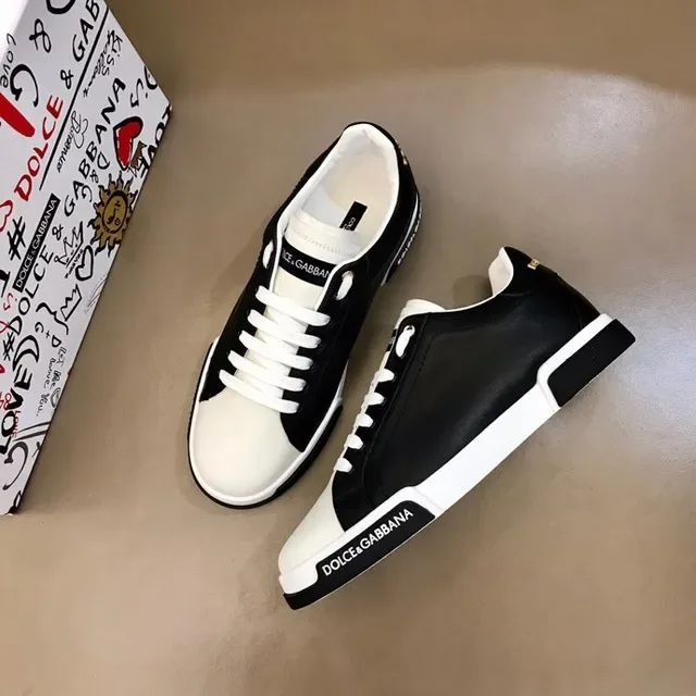 Dolce & Gabbana Black and White Leather Lifestyle Sneakers 7