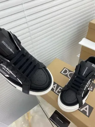 Dolce & Gabbana Black White Leather And Synthetic Upper Metallic Heel Tab Lifestyle Sneakers 2