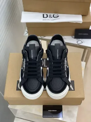 Dolce & Gabbana Black White Leather And Synthetic Upper Metallic Heel Tab Lifestyle Sneakers 4