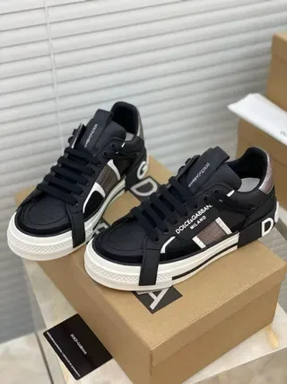 Dolce & Gabbana Black White Leather And Synthetic Upper Metallic Heel Tab Lifestyle Sneakers 6