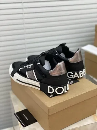Dolce & Gabbana Black White Leather And Synthetic Upper Metallic Heel Tab Lifestyle Sneakers 7