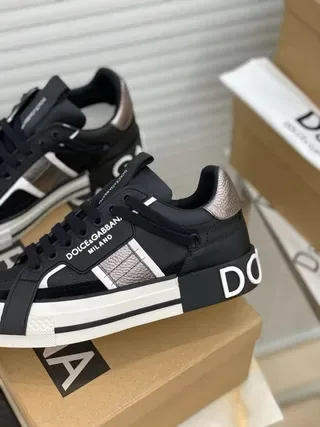 Dolce & Gabbana Black White Leather And Synthetic Upper Metallic Heel Tab Lifestyle Sneakers 8