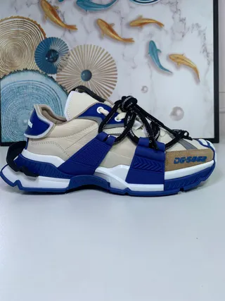 Dolce & Gabbana Blue Beige Multi-Strap Cage Sculpted Sole Chunky Sneakers 4
