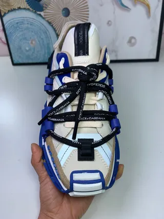 Dolce & Gabbana Blue Beige Multi-Strap Cage Sculpted Sole Chunky Sneakers 8