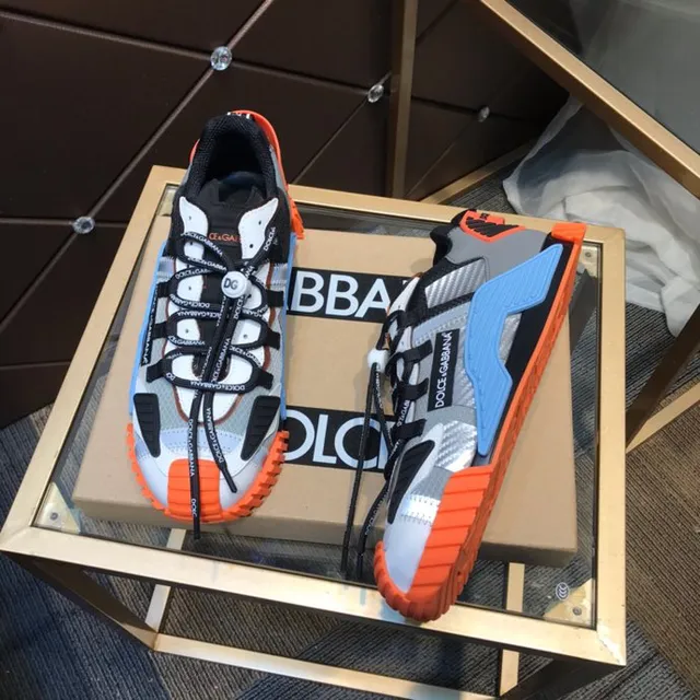 Dolce & Gabbana Gray Orange Multi-Panel Layered Upper Branded Flat Laces Chunky Sneakers 3