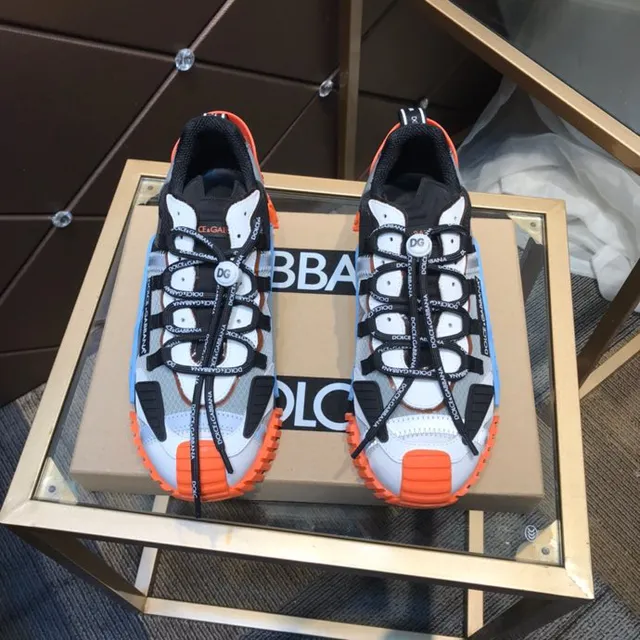 Dolce & Gabbana Gray Orange Multi-Panel Layered Upper Branded Flat Laces Chunky Sneakers 4