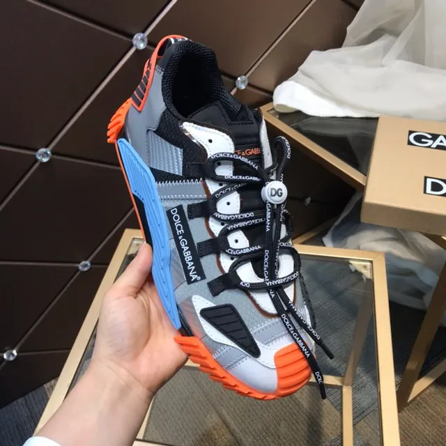 Dolce & Gabbana Gray Orange Multi-Panel Layered Upper Branded Flat Laces Chunky Sneakers 5