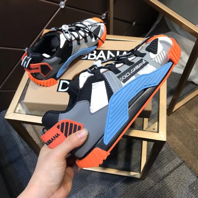 Dolce & Gabbana Gray Orange Multi-Panel Layered Upper Branded Flat Laces Chunky Sneakers 7