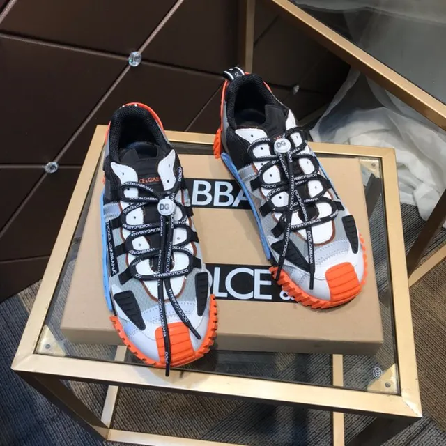 Dolce & Gabbana Gray Orange Multi-Panel Layered Upper Branded Flat Laces Chunky Sneakers 8