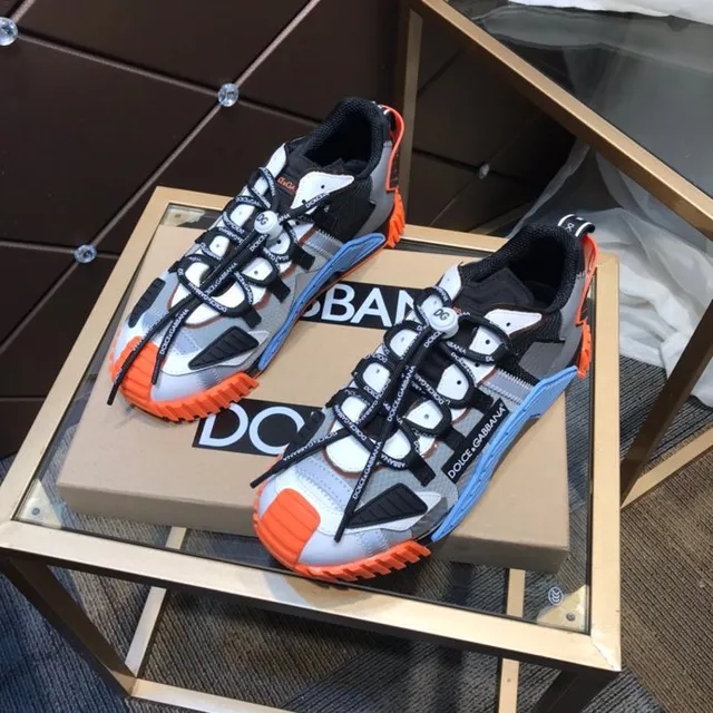 Dolce & Gabbana Gray Orange Multi-Panel Layered Upper Branded Flat Laces Chunky Sneakers 9