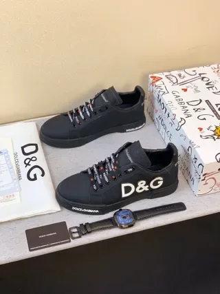 Dolce & Gabbana Portofino Black White Low-Top Logo-Heavy Lifestyle Sneakers 2