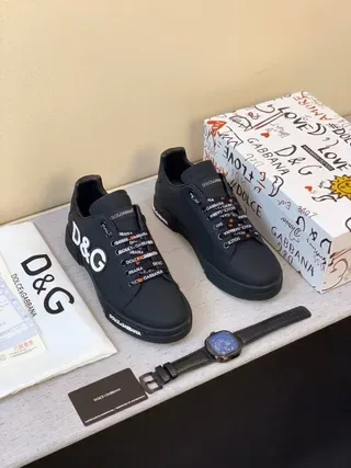 Dolce & Gabbana Portofino Black White Low-Top Logo-Heavy Lifestyle Sneakers 4