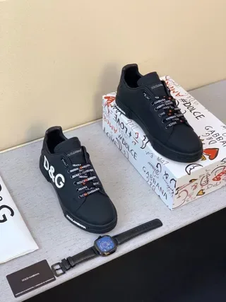 Dolce & Gabbana Portofino Black White Low-Top Logo-Heavy Lifestyle Sneakers 6