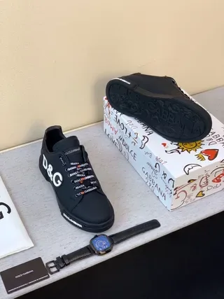 Dolce & Gabbana Portofino Black White Low-Top Logo-Heavy Lifestyle Sneakers 7