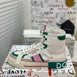Dolce & Gabbana Portofino সাদা সবুজ গোলাপি স্ট্র্যাপ লাইফস্টাইল স্নিকার্স