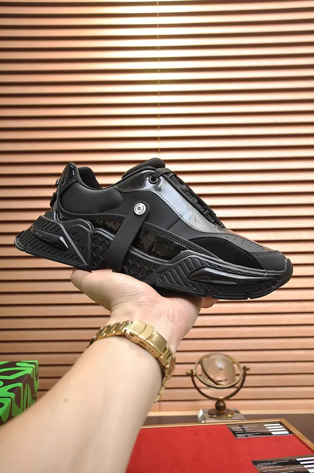 Dolce & Gabbana Black Sole Glossy Patent Overlay Chunky Sneakers 9