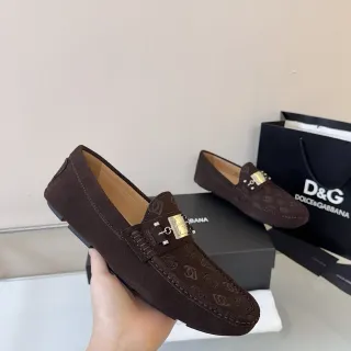 Dolce & Gabbana 棕米色麂皮革印花乐福鞋